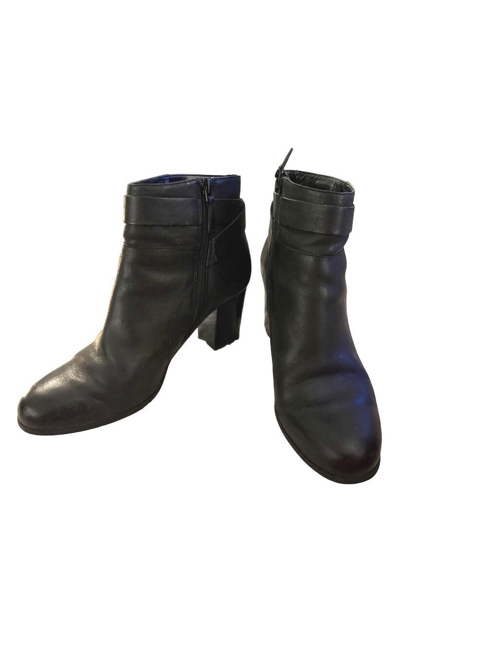 Cole Haan Black Leather Ankle Boots with Buckle Detail
